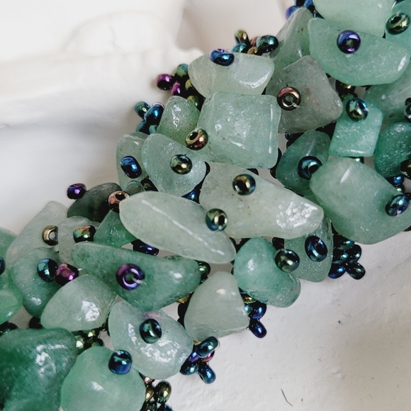 Aventurine Gemstone Chip Beaded Hand Knitted Bracelet *NWT - Picture 6 of 12